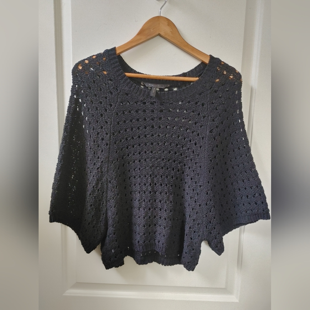 🩷BCBG MaxAzria Black Chunky Knit Cropped Sweater ~ Size S